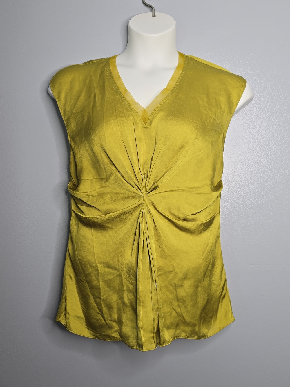 Kenneth Cole Yellow Twist-Front V-Neck Sleeveless Blouse